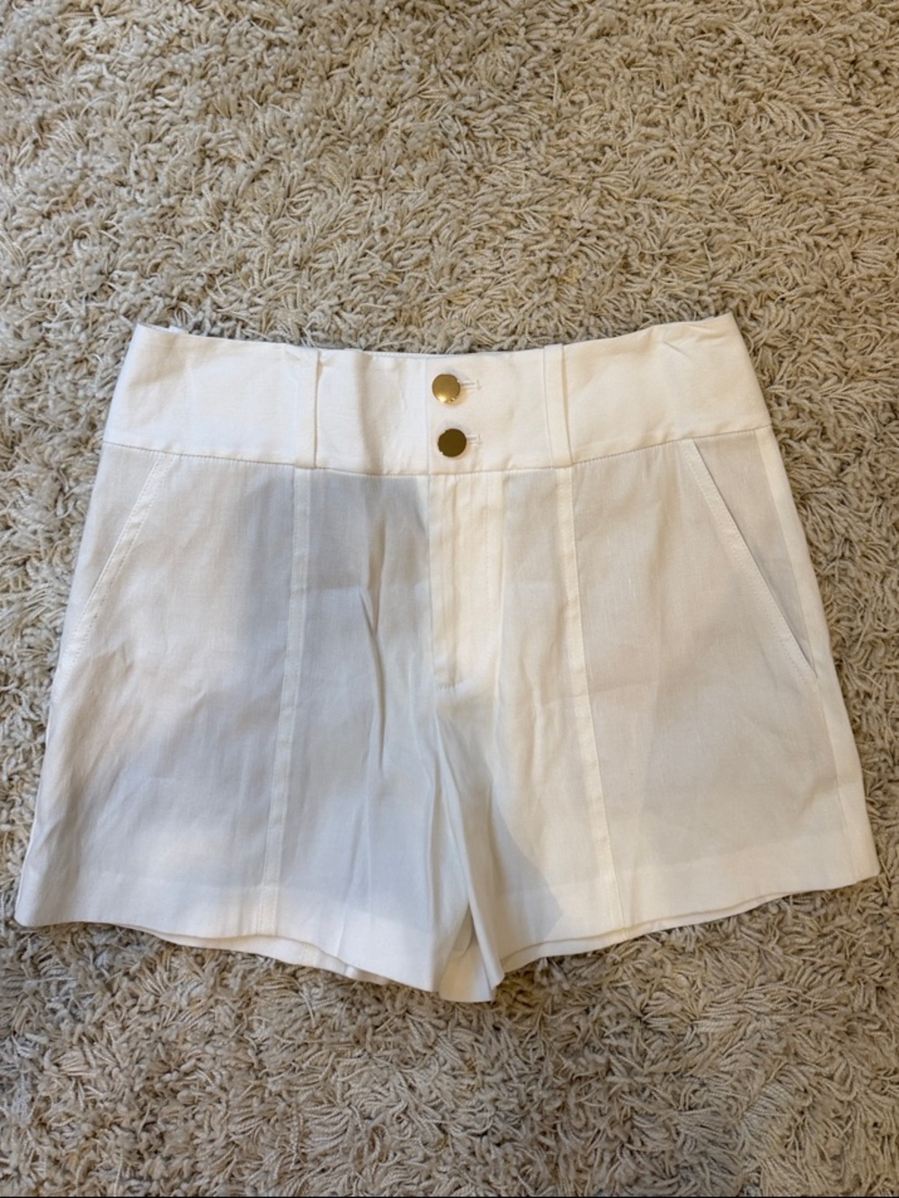 Alice + Olivia Off White High-Waist Shorts with Gold Buttons
